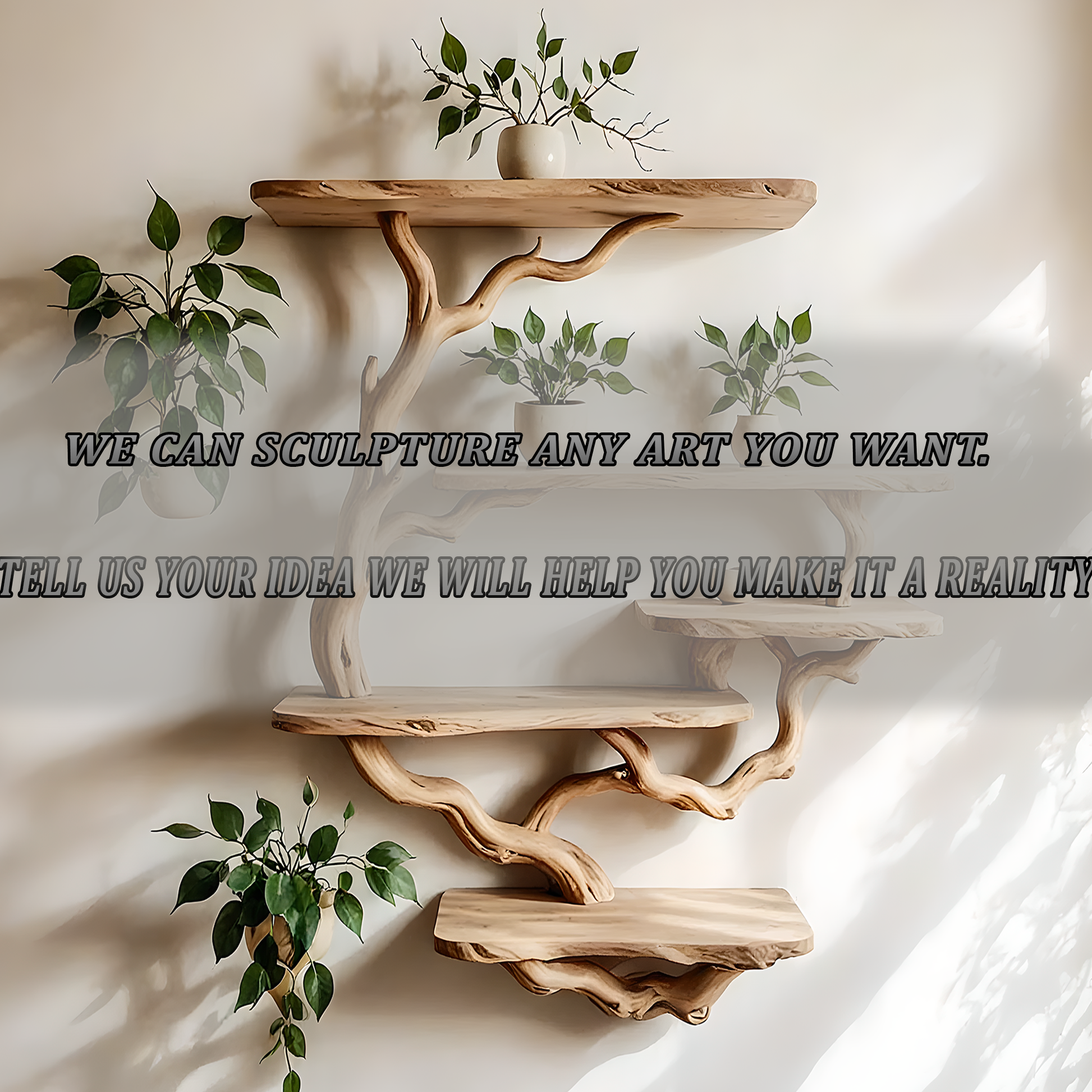 Wooden Tree Bookshelf – Custom Branch Shelf for Books, Plants, and Decor 