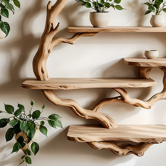 Wooden Tree Bookshelf – Custom Branch Shelf for Books, Plants, and Decor 