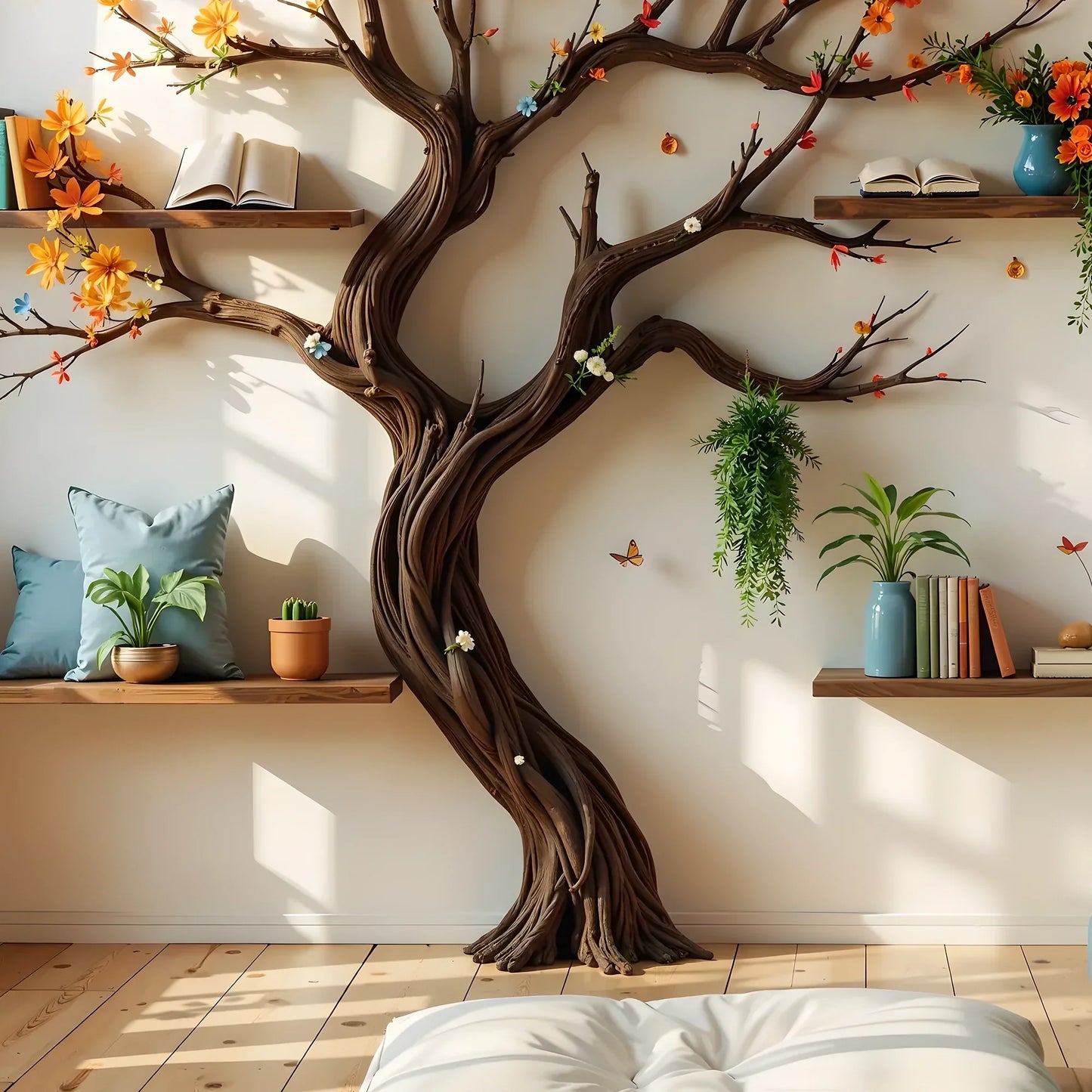 Wooden Tree Branch Bookshelf – Handmade with Rustic Charm . 