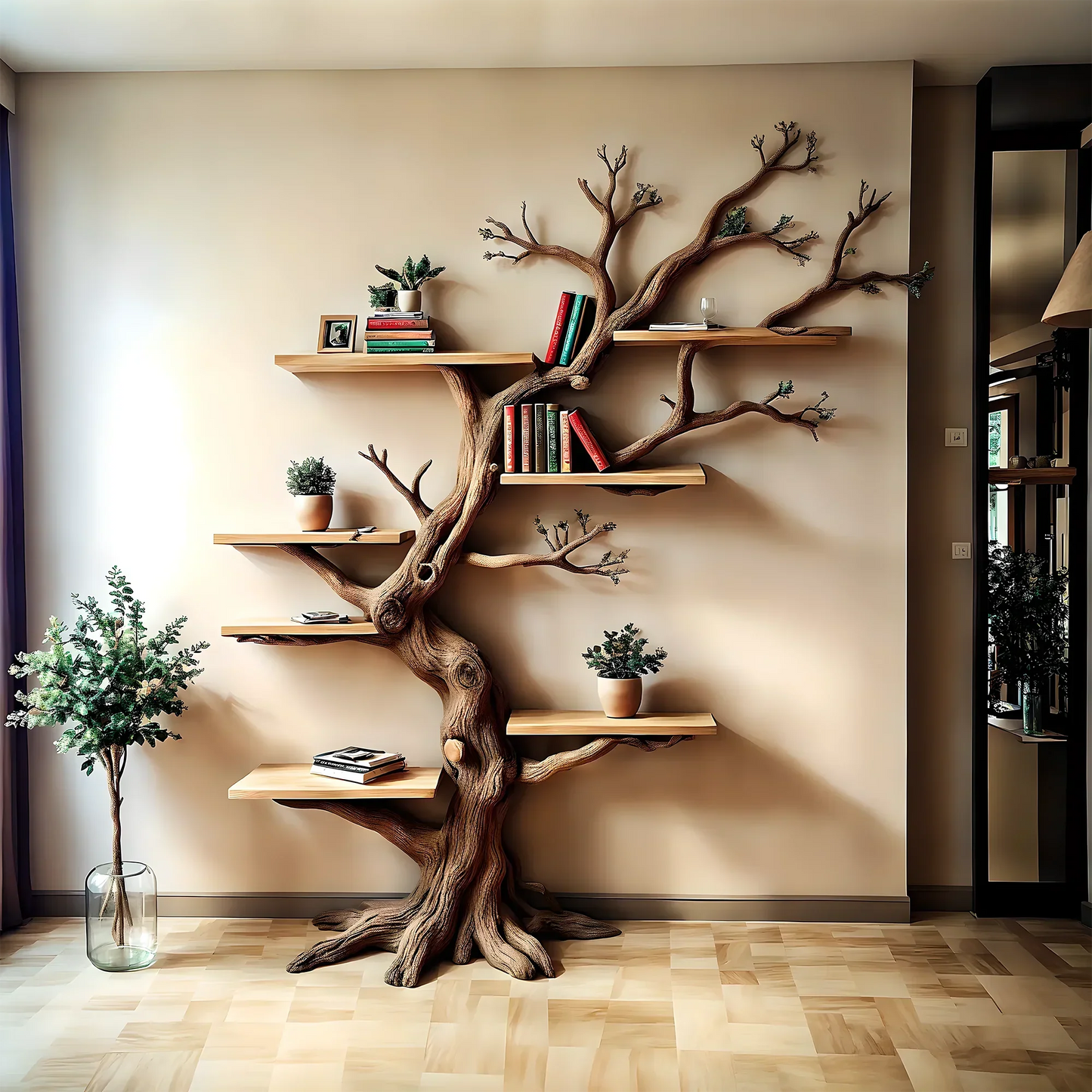 Wooden bookshelf, Natural wood, Children's bookshelf, Decorative library, Farm bookshelf, Preschool bookshelf 