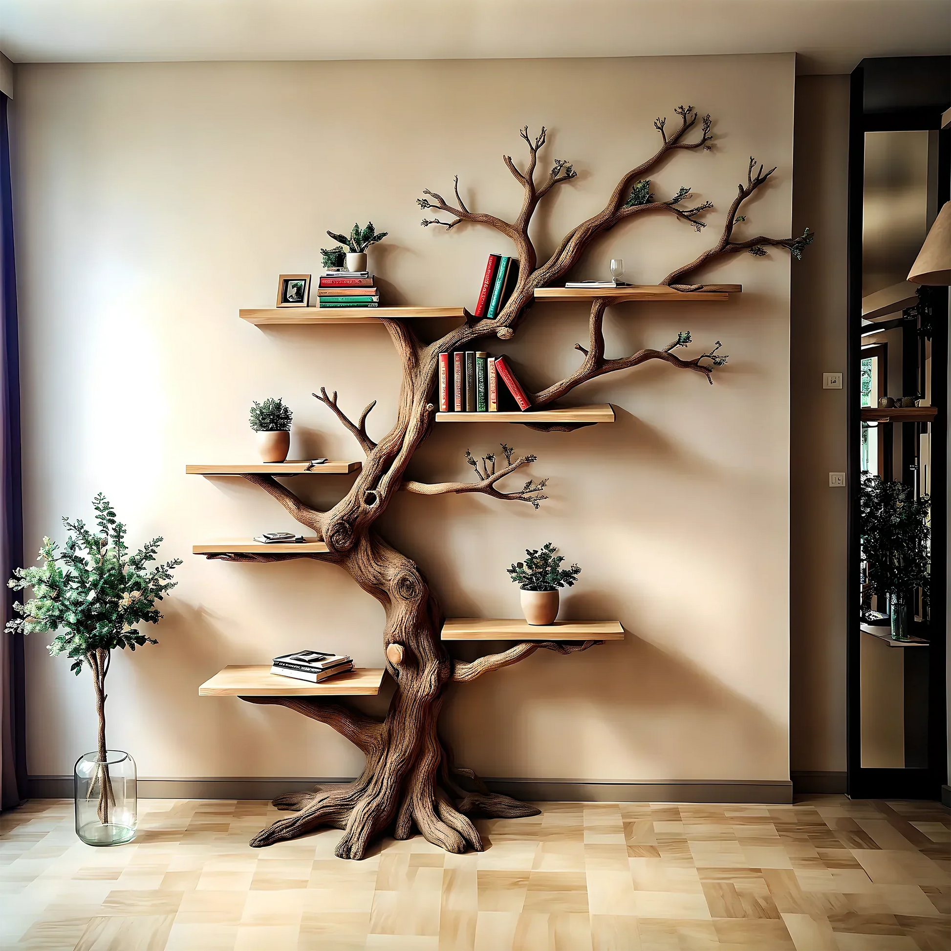 Wooden bookshelf, Natural wood, Children's bookshelf, Decorative library, Farm bookshelf, Preschool bookshelf 