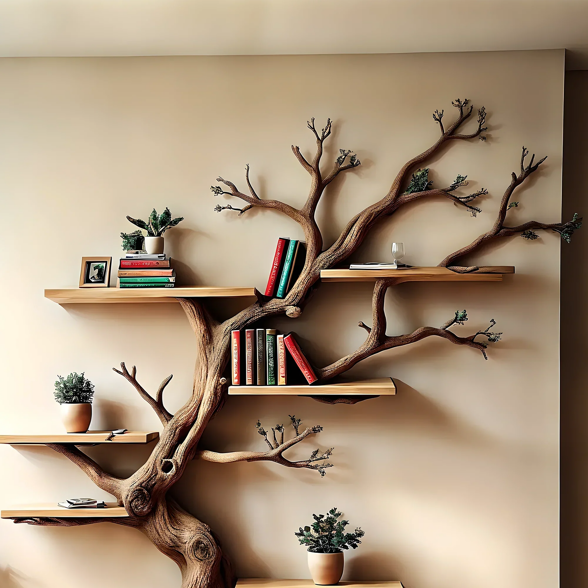Wooden bookshelf, Natural wood, Children's bookshelf, Decorative library, Farm bookshelf, Preschool bookshelf 