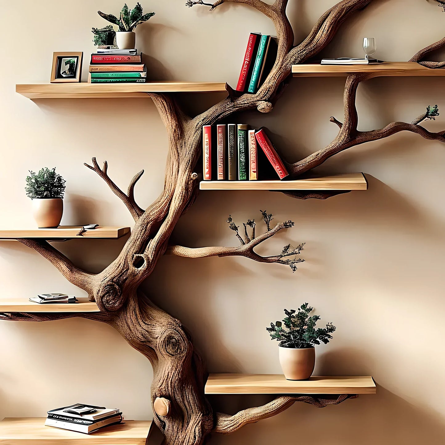 Wooden bookshelf, Natural wood, Children's bookshelf, Decorative library, Farm bookshelf, Preschool bookshelf 