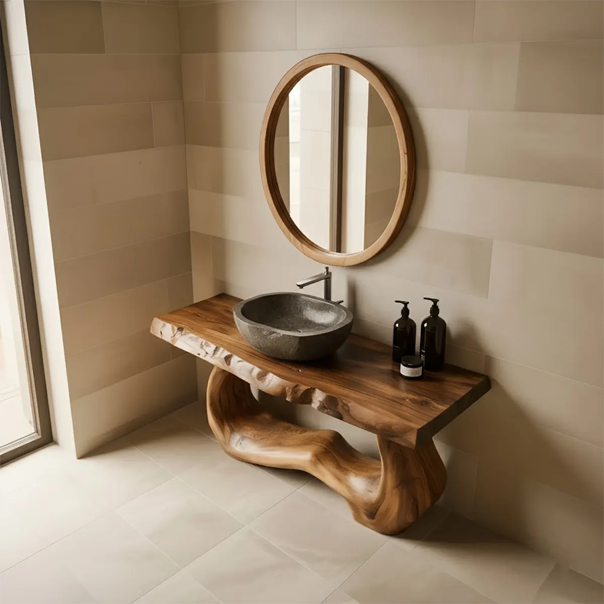 WaveForm Vanity – Sculpted Solid Wood Live Edge Design - Rustira