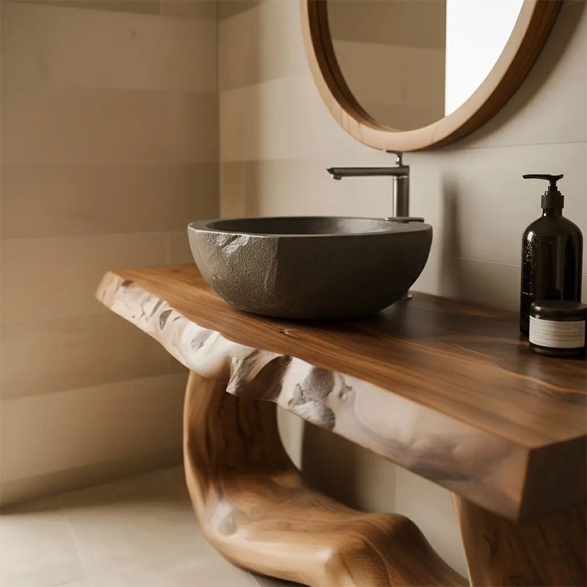 WaveForm Vanity – Sculpted Solid Wood Live Edge Design - Rustira